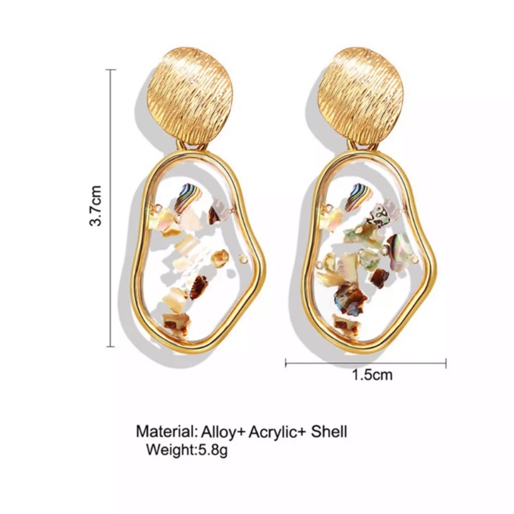 Gold Acrylic Shell Earrings - Picture 4 of 5